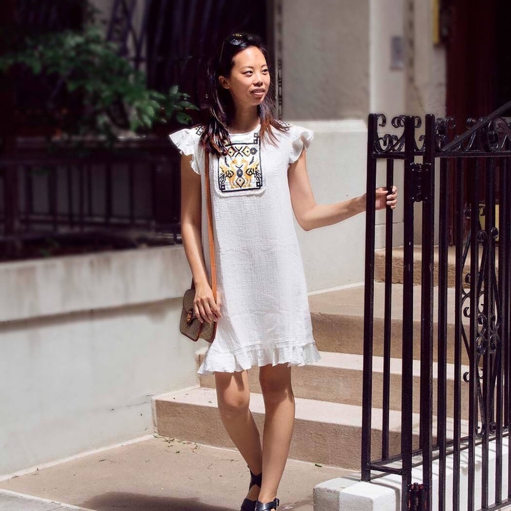Boho Embroidered Shift Dress Ivory Medium Folk Festiva Max Studio London